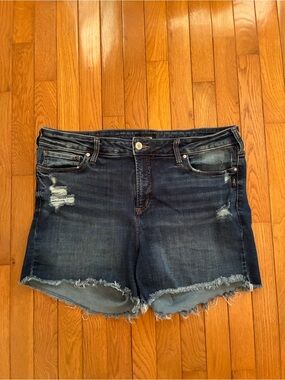 Silver Jeans Dark Blue Distressed Denim Cutoff Shorts